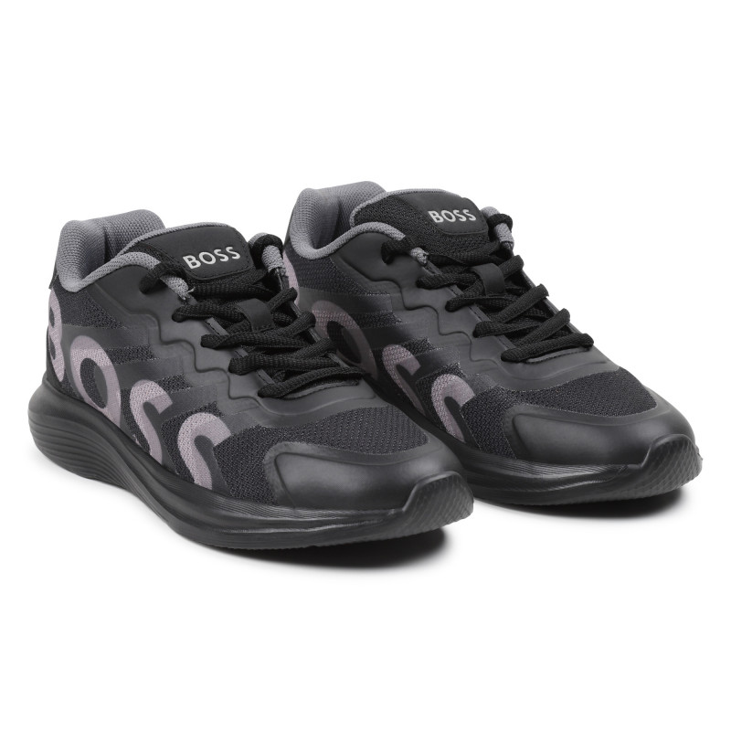 BOSS Bi material lace up trainers boy black Kids around