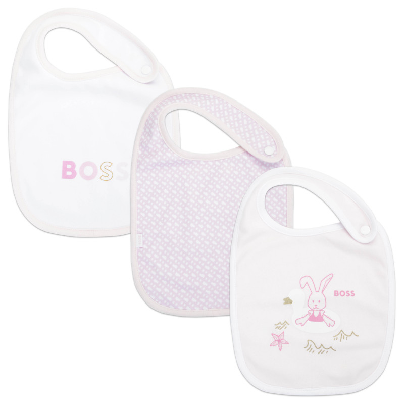 BOSS Set of three printed bibs baby pink Kids around