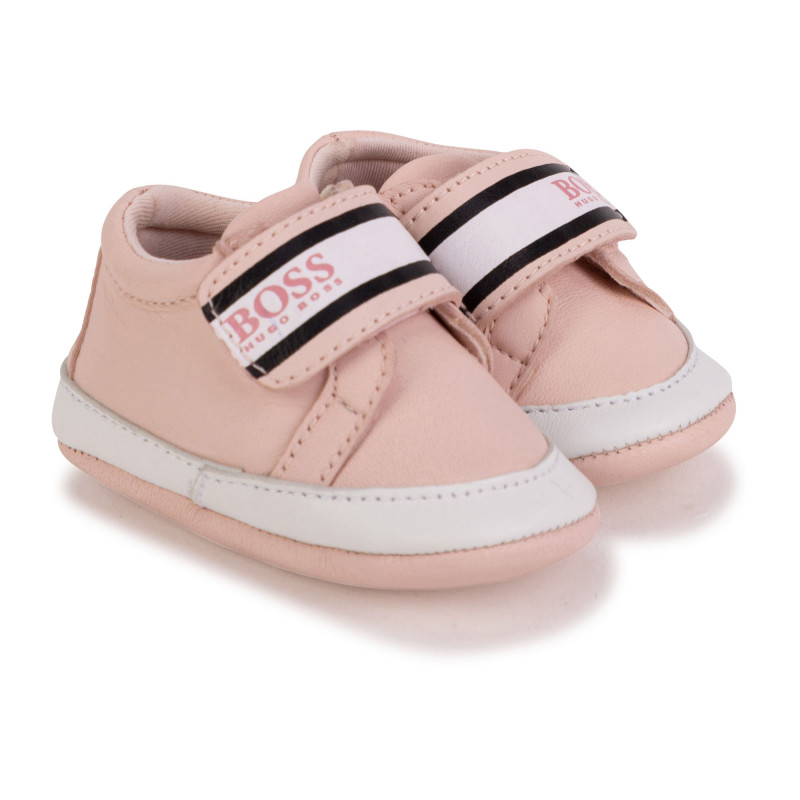 BOSS Leather baby shoes with hook and loop fastening baby pink Kids around
