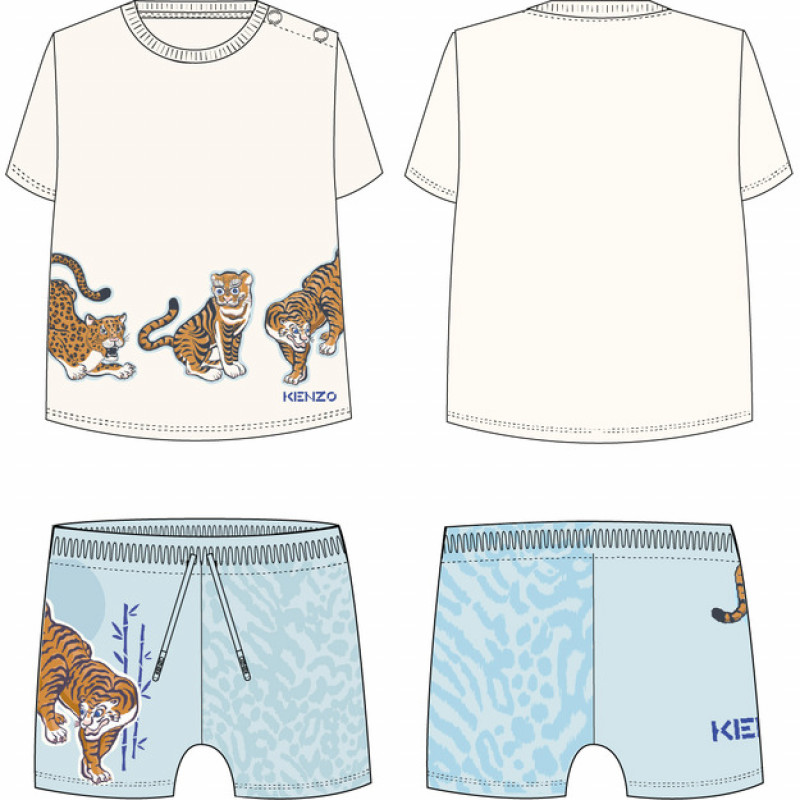 KENZO KIDS Organic cotton t shirt and shorts baby beige Kids around