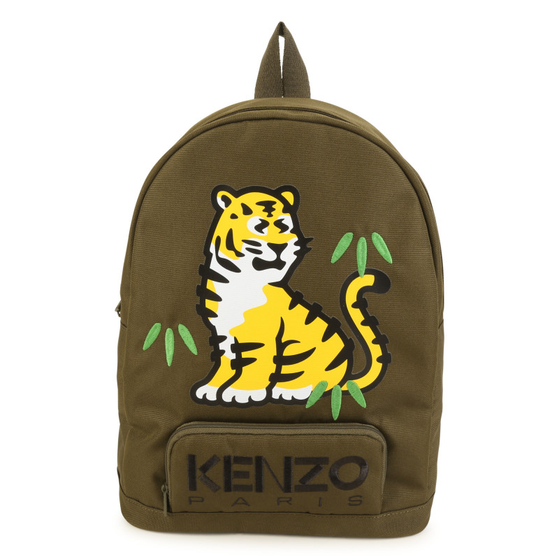 KENZO KIDS Embroidered canvas backpack unisex green Kids around