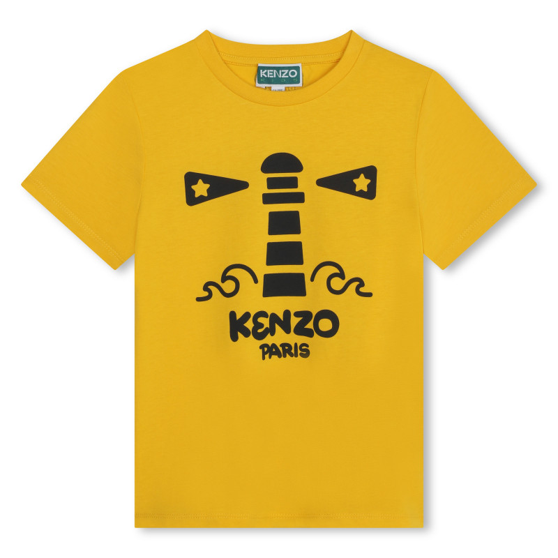 KENZO KIDS T shirt in cotone con disegno ragazzo giallo Kids around