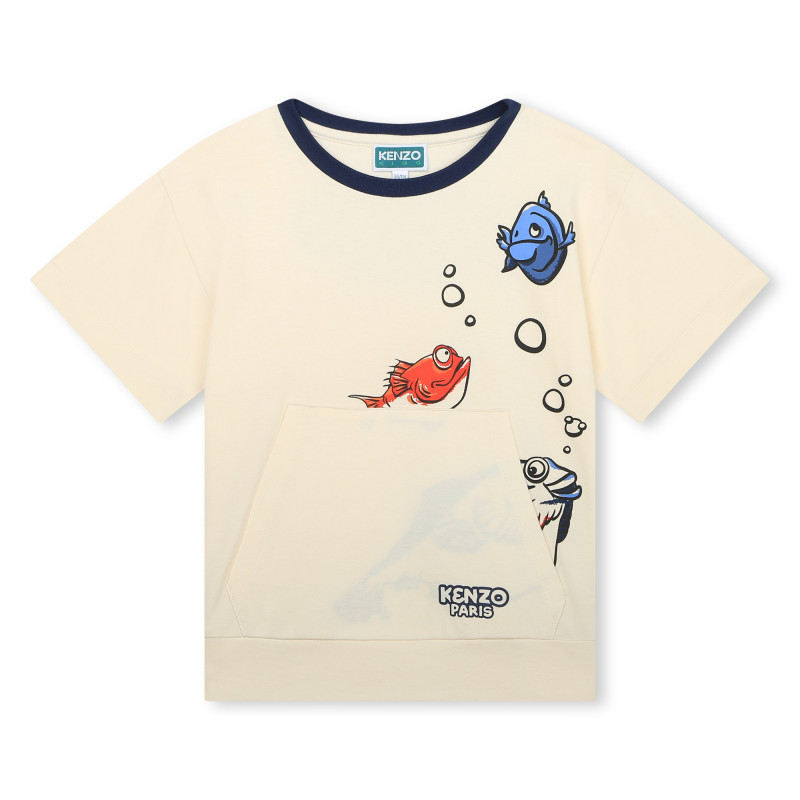 KENZO KIDS Cotton T shirt with pocket boy beige Kids around