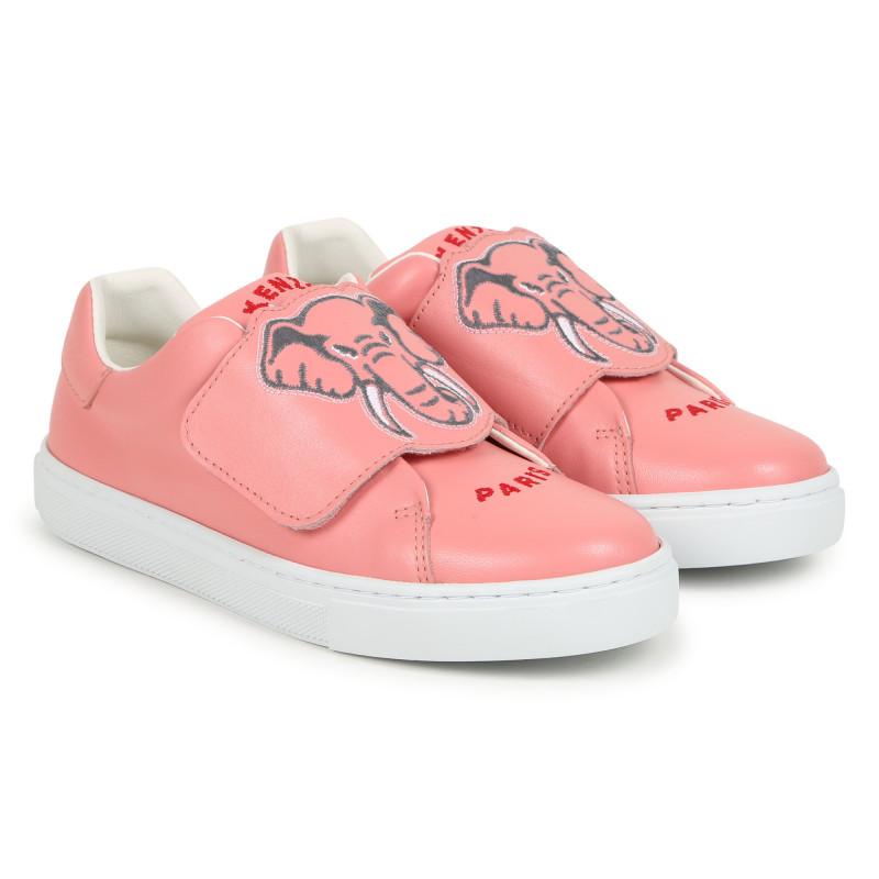 KENZO KIDS Baskets en cuir avec bande auto agrippante unisexe rose Kids around