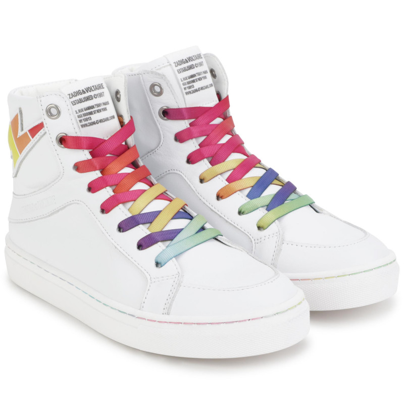 ZADIG VOLTAIRE Baskets en cuir zip et lacets fille blanc Kids around