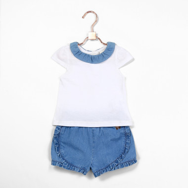 Ruffled cotton-denim shorts CARREMENT BEAU for GIRL