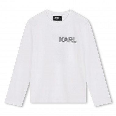 Katoenen T-shirt lange mouwen KARL LAGERFELD KIDS Voor