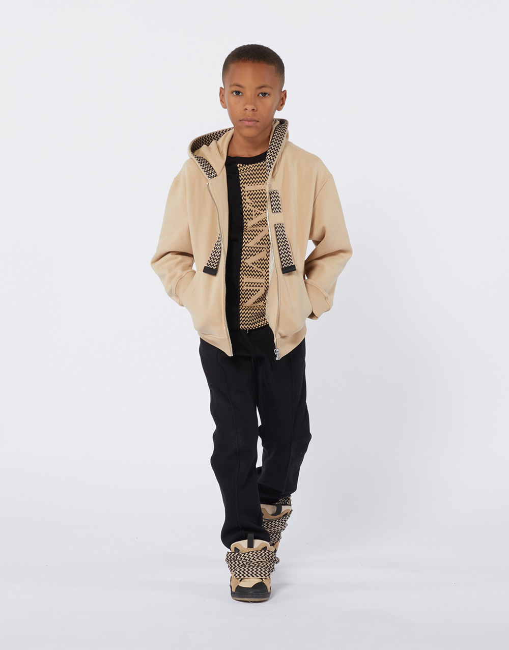 Beige tracksuit and trainers for children by luxury brand Lanvin Paris