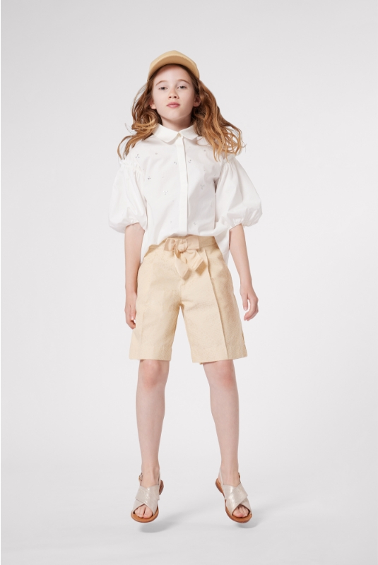 camicia con maniche a sbuffo e pantaloncini da bambina del marchio di lusso Lanvin