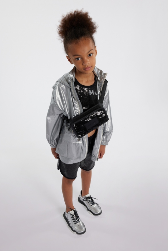 silver jacket and banana for children by Marc Jacobs
