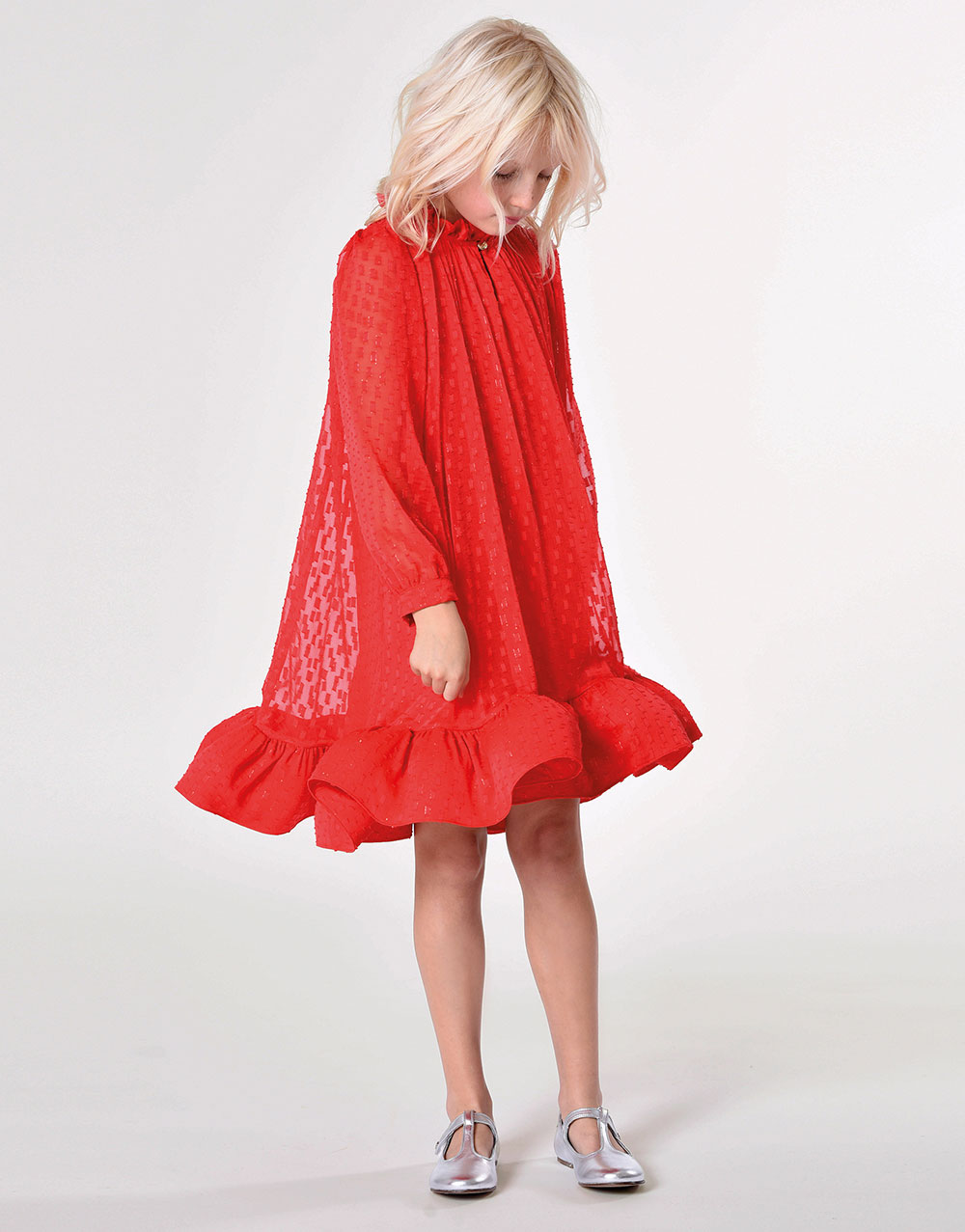 vestido formal rojo, marca de lujo lanvin para niña