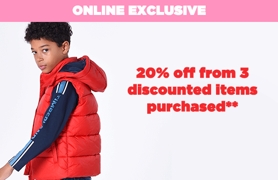 -20% off from 3  discounted items  purchased**