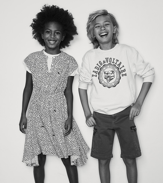 Bohemian dress, sweater and printed shorts from Zadig&Voltaire for boys and girls