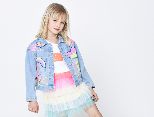 Veste en jean à patchwork de la marque Billieblush pour enfant fille