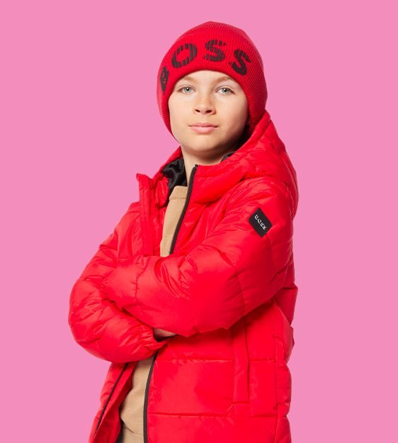 boss doudoune rouge bonnet pull pour garçon soldes kids around